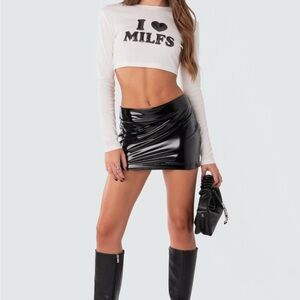 Edikted Black High-Shine Faux Leather Mini Skirt - Womens